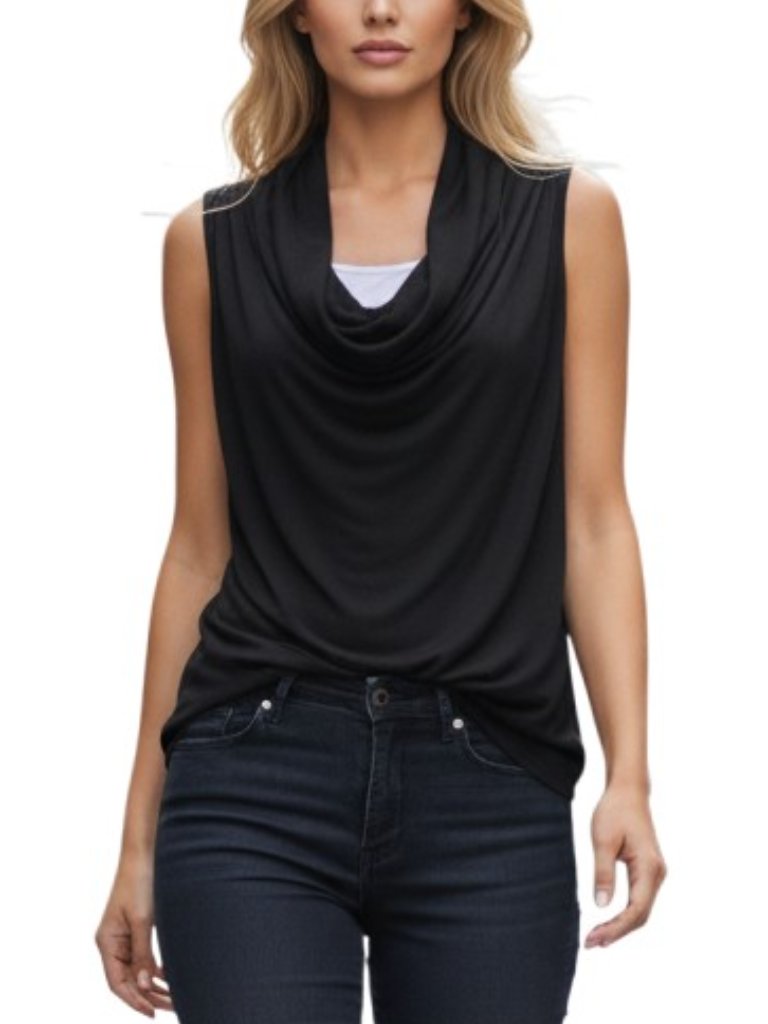 Nwt Takeout 2-Fer Look Tunic Sweater Women’s Large Black Sleeveless Cowl Neck